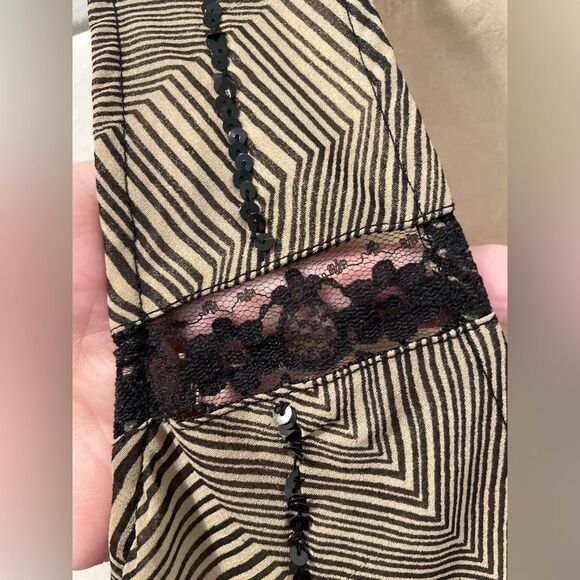 NWT Y2K CR Whimsigoth Fairy Tan Black Sleeveless V-neck Sequin Lace Midi Dress - Picture 6 of 8